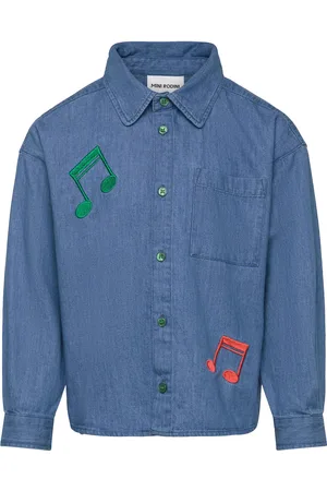 Mini Rodini Note Emb Lightweight Denim Ls Shirt Tops Shirts Long-sleeved Shirts Blue