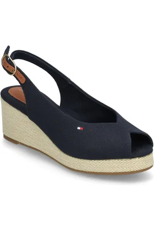 Tommy Hilfiger Flag Mid Wedge Espad Slingback Espadrillos Med Hæl Sandal Navy