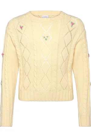 Lindex Sweater Pointelle Flowers Tops Knitwear Pullovers Yellow