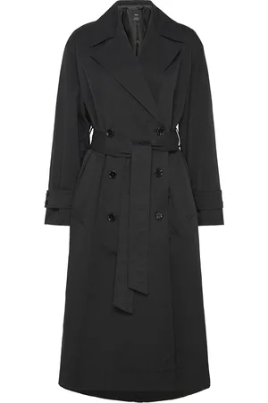 MANGO Long Over D Double-Breasted Trench Coat Trenchcoat Frakke Black