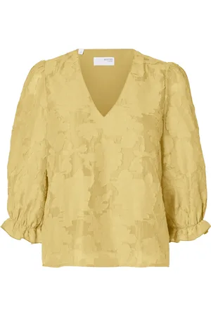 SELECTED Slfcathi-Sadie 3/4 Top Ff Tops Blouses Short-sleeved Yellow