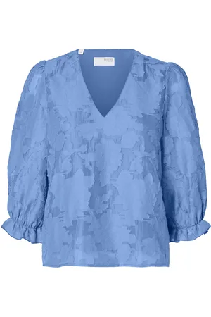 SELECTED Slfcathi-Sadie 3/4 Top Ff Tops Blouses Short-sleeved Blue
