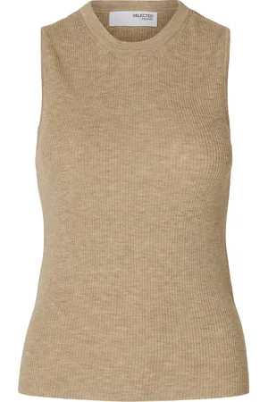 SELECTED Slfingrid Sl Knit Top Tops Knitwear Jumpers Beige