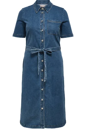 ONLY Carlana Ss Long Belt Dnm Dress Gua Knælang Kjole Blue
