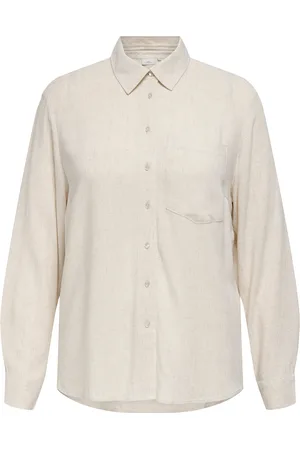 ONLY Carsiesta L/S Lin Bl Shirt Pnt Tops Shirts Linen Shirts Cream