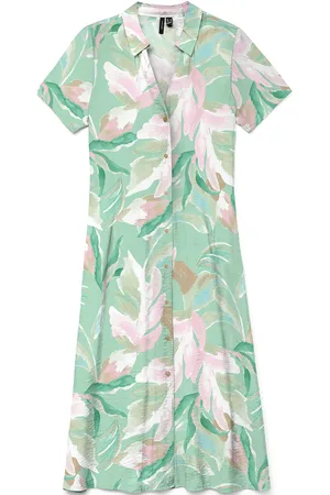 VERO MODA Vmjosie S/S Calf Shirt Dress Wvn Ga Knælang Kjole Green