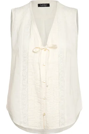 Ralph Lauren Embroidered Voile Sleeveless Blouse Tops Blouses Sleeveless Cream