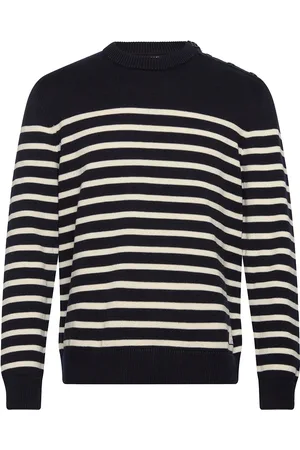 GANT Striped Cotton C-Neck Tops Knitwear Round Necks Navy