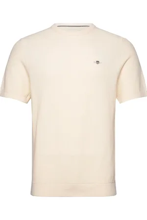 GANT Micro Textured Cotton Ss C-Neck Tops T-Kortærmet Skjorte Cream