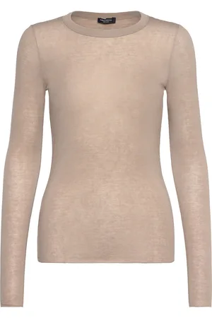 MANGO Long-Sleeved Wool-Blend T-Shirt Tops T-shirts & Tops Long-sleeved Beige