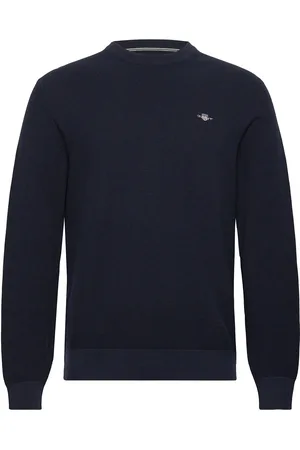 GANT Micro Textured Cotton C-Neck Designers Sweatshirts & Hoodies Sweatshirts Navy