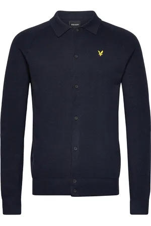 Lyle & Scott Linen Blend Knitted Shirt Tops Knitwear Cardigans Navy
