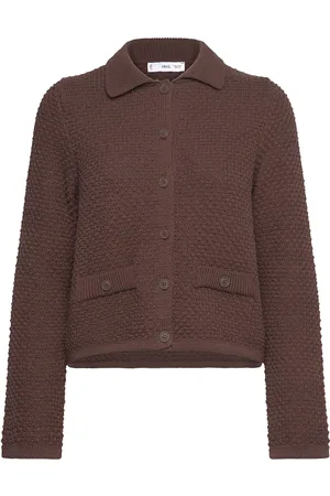 MANGO Polo-Neck Knitted Jacket Tops Knitwear Cardigans Brown