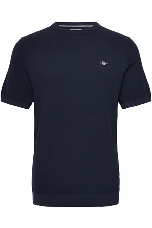GANT Micro Textured Cotton Ss C-Neck Tops T-Kortærmet Skjorte Navy