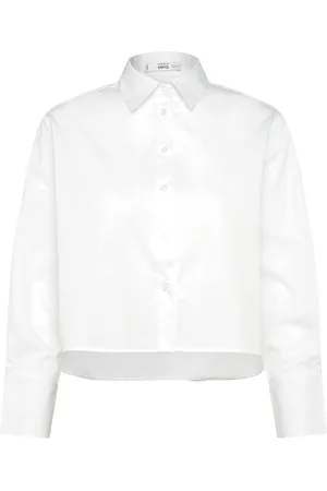 MANGO Regular Cropped Shirt Tops Shirts Long-sleeved White