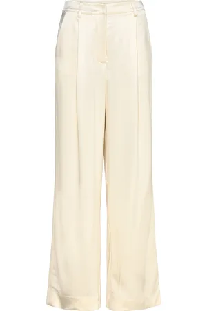By Malina Sarah Elastic Waist Satin Pants Bottoms Trousers Wide Leg Yellow