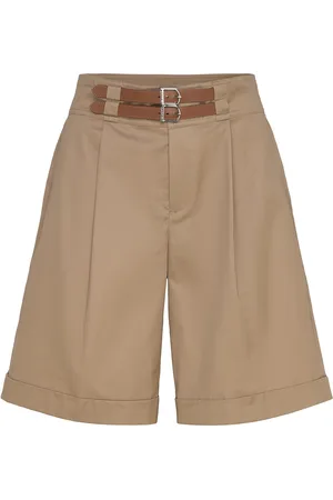Ralph Lauren Buckle-Trim Pleated Cotton Twill Short Bottoms Shorts Chino Shorts Brown