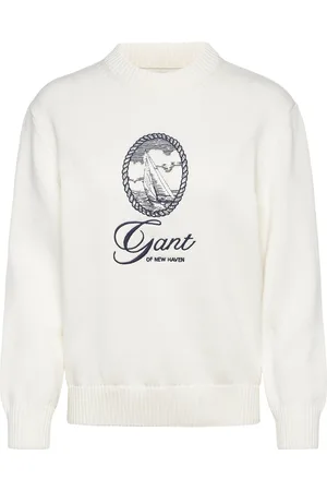 GANT Graphic Cotton C-Neck Tops Knitwear Jumpers Cream