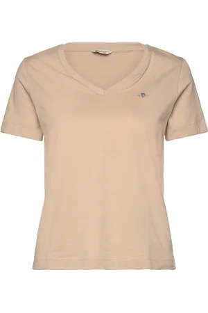 GANT Reg Shield Ss V-Neck T-Shirt Tops T-shirts & Tops Short-sleeved Beige
