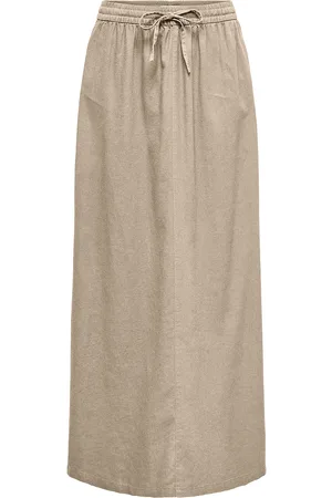 ONLY Onlcaro Hw Linen Bl Long Skirt Cc Pnt Skirts Maxi Skirts Beige