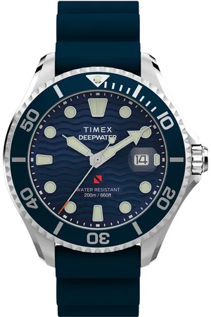 Timex Deep Water Meridian 200 Sst Blue Dial Syn Rubber Strap Accessories Watches Analog Watches Navy