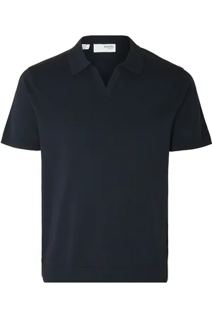 SELECTED Slhteller Ss Knit Polo Tops Knitwear Short Sleeve Knitted Polos Navy