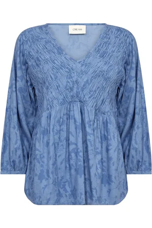 Cream Crtiah Smock Blouse Tops Blouses Long-sleeved Blue