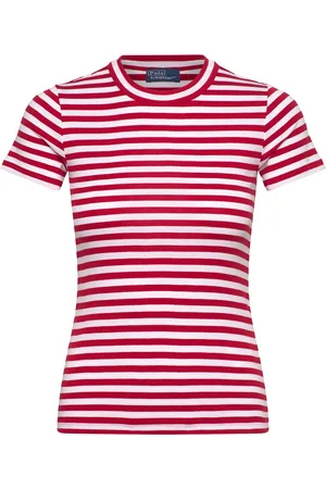 Ralph Lauren Striped Ribbed Cotton Crewneck Tee Tops T-shirts & Tops Short-sleeved Red