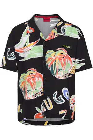HUGO BOSS Beach Shirt Relaxed Tops Shirts Short-sleeved Shirts Black