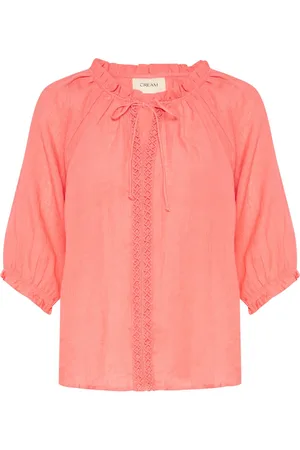 Cream Crbellis Lace Blouse Tops Blouses Short-sleeved Coral