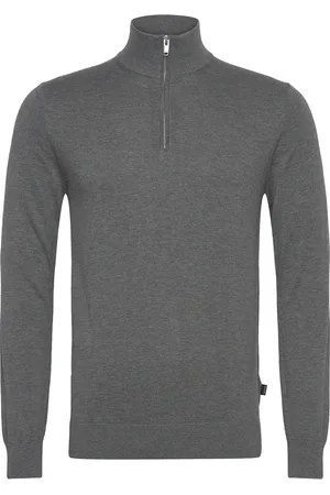 Lindbergh Half Zip With High Neck Tops Knitwear Half Zip Jumpers Grey