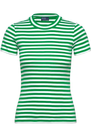 Ralph Lauren Striped Ribbed Cotton Crewneck Tee Tops T-shirts & Tops Short-sleeved Green