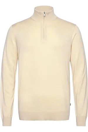 Lindbergh Half Zip With High Neck Tops Knitwear Half Zip Jumpers Beige