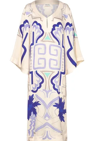 By Malina Manon Printed Satin Kaftan Dress Designers Tunics Cream