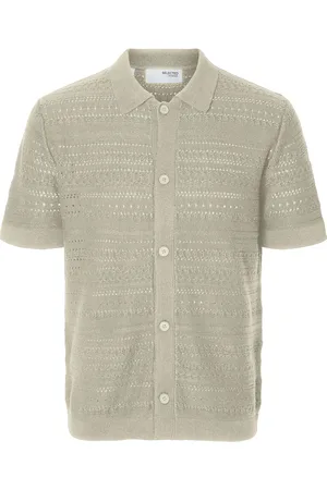 SELECTED Slhpalo Ss Knit Crochet Polo Cardigan Tops Knitwear Cardigans Beige