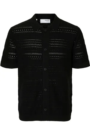SELECTED Slhpalo Ss Knit Crochet Polo Cardigan Tops Knitwear Cardigans Black
