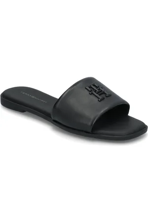Tommy Hilfiger Th Logo Hardware Leather Mule Sandal Med Hæl Black