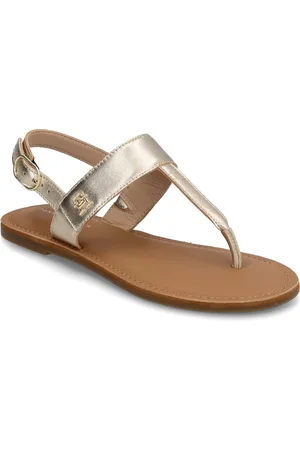 Tommy Hilfiger Metallic Leather Thong Sandal Shoes Sandals Flat Sandals Beige