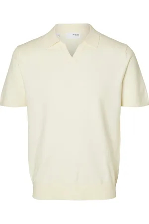 SELECTED Slhteller Ss Knit Polo Tops Knitwear Short Sleeve Knitted Polos Cream