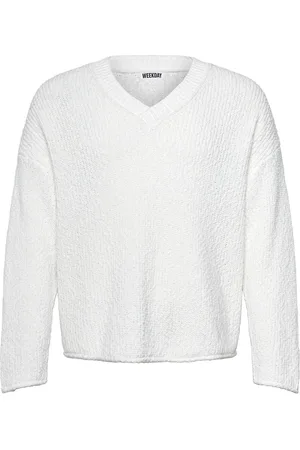Weekday Boxy V-Neck Sweater Tops Knitwear V-necks White