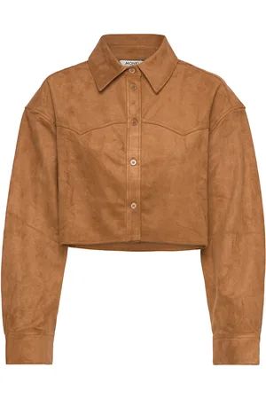 Monki Cropped Western Shirt Tops Shirts Short-sleeved Brown