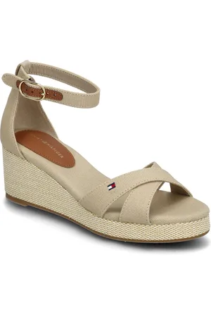 Tommy Hilfiger Flag Criss-Cros Mid Wedge Espad Shoes Sandals Platform Sandals Beige