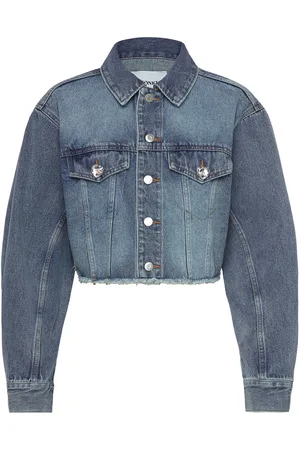 Monki Cropped Over D Barrel-Sleeved Denim Jacket Jakke Denimjakke Blue