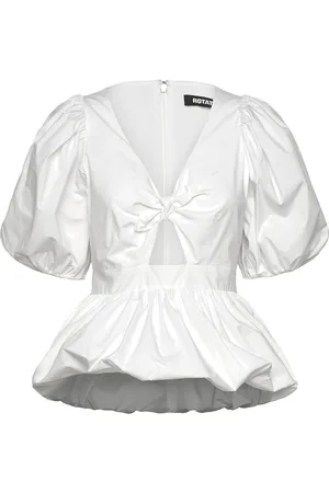 ROTATE Puff Sleeve Bubble Top Tops Blouses Short-sleeved White