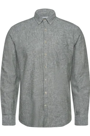 Lindbergh Cotton/Linen Shirt L/S Tops Shirts Linen Shirts Green