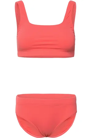 Speedo Womens Textured Deep U-Back 2Pc Sport Bikinis Bikini Sets Coral