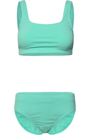 Speedo Womens Textured Deep U-Back 2Pc Sport Bikinis Bikini Sets Blue