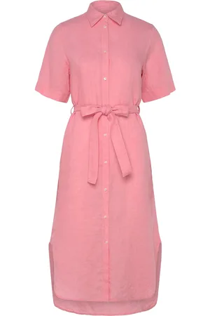 GANT Reg Linen Ss Shirt Dress Knælang Kjole Pink