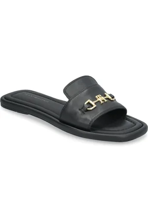 Tommy Hilfiger Leather Horsebit Mule Shoes Sandals Flat Sandals Black
