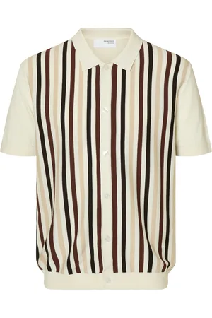 SELECTED Slhmattis Ss Knit Stripe Polo Cardigan Tops Knitwear Cardigans Cream